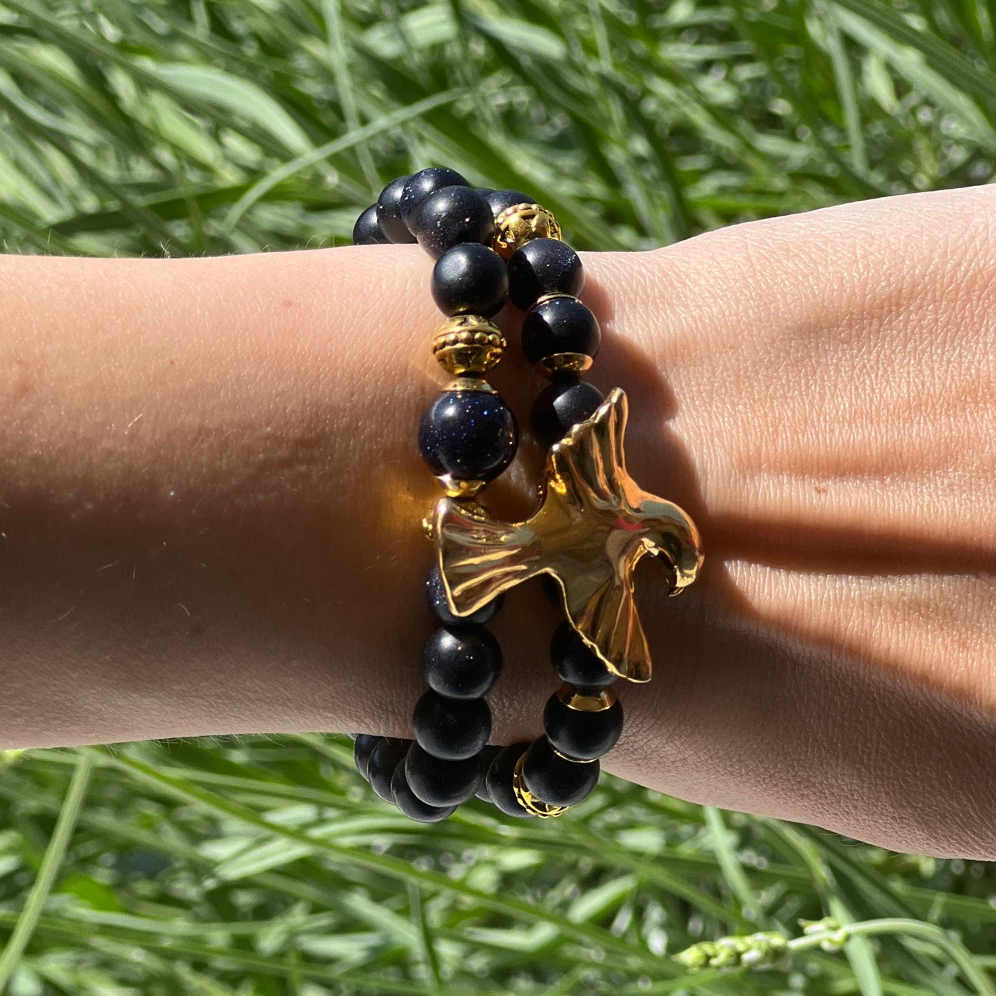 Set 2 brățări Blue Gold Moonstone