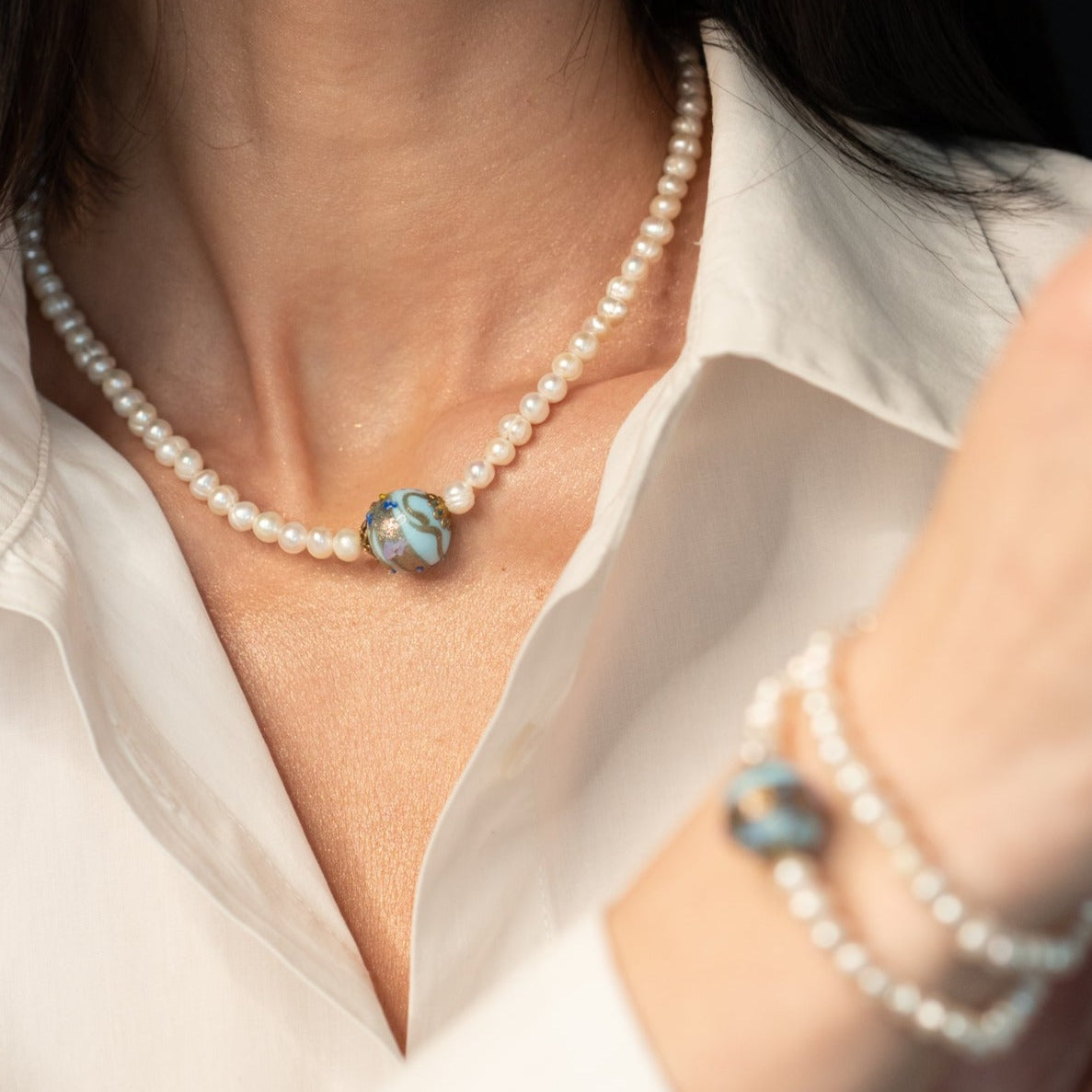 Set Perla Cloisoneé - Brățară + Colier + Cercei